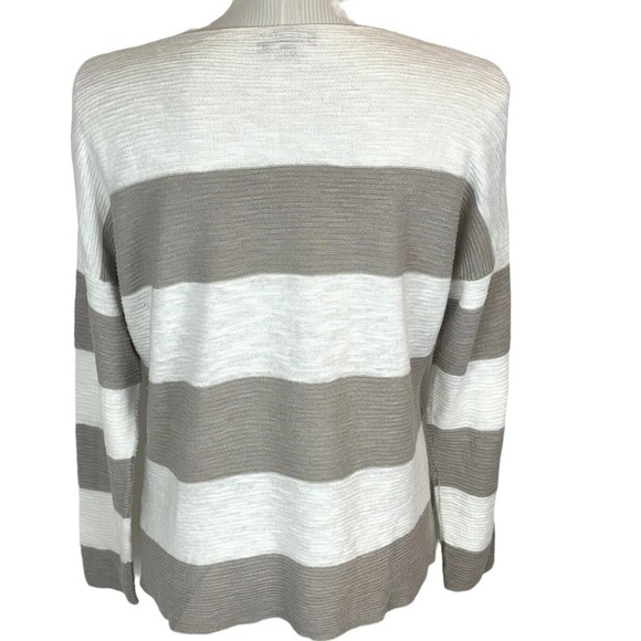 Eileen Fisher Bateau Neck Organic Cotton Linen Boxy Striped Sweater Top Sz PM - Picture 7 of 10